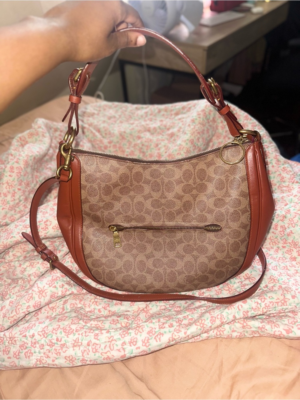 Coach Tan and Rust Signature Shoulder Bag